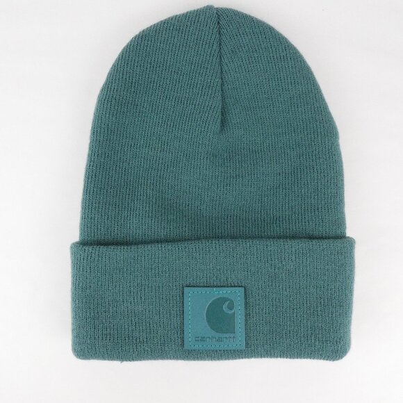 Carhartt Hat Unisex One Size Green Knit Cuffed Beanie Logo - Picture 1 of 11